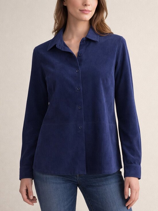 Talbots Tops - Talbots Faux Suede Blue Stretch Shirt Size S Navy